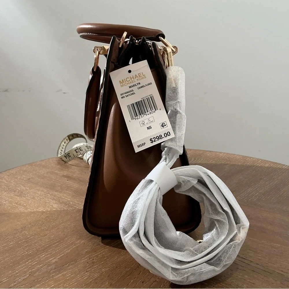 Michael Kors Brown Logo Stripe Satchel Handbag